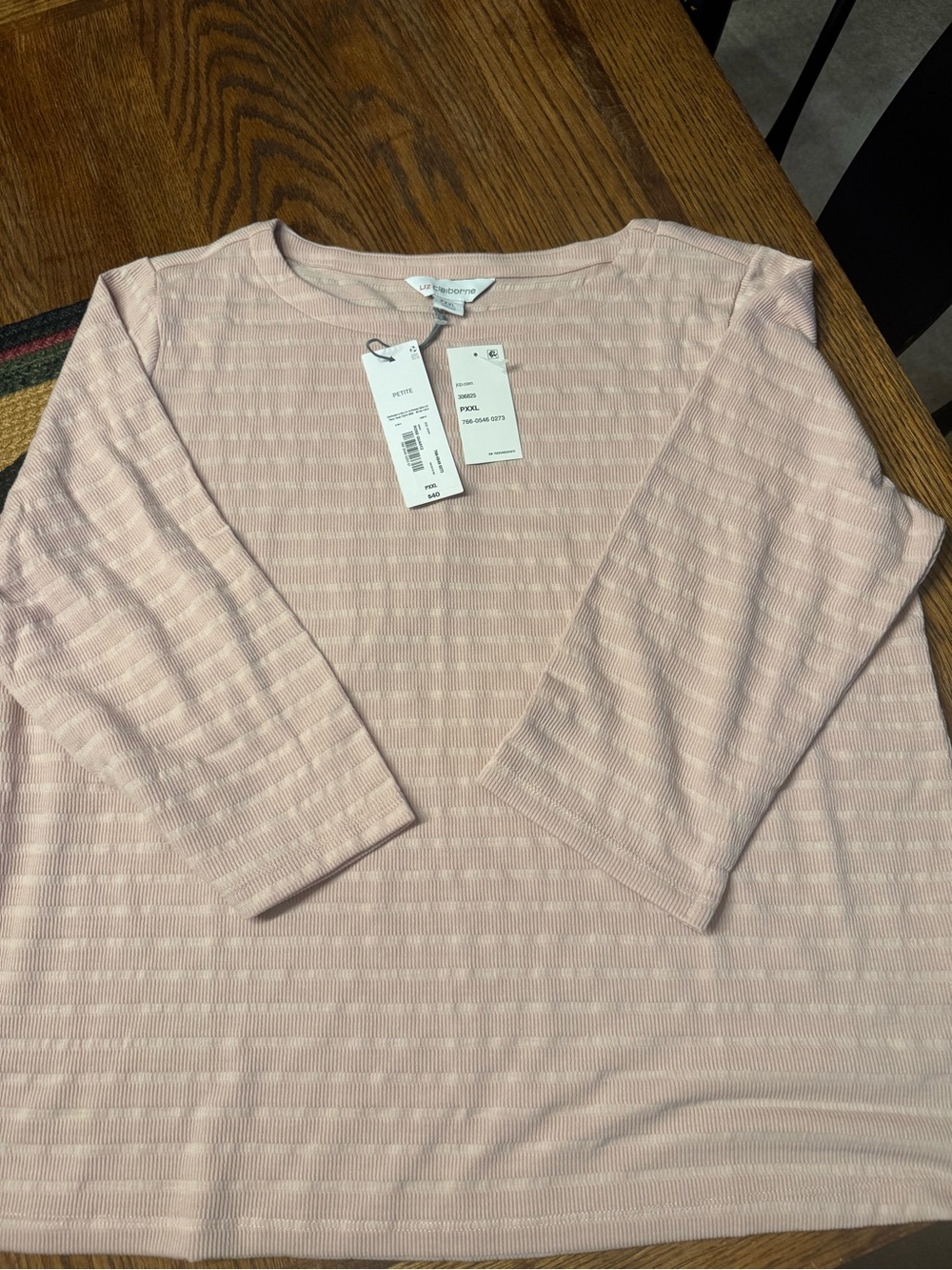 Liz Claiborne Light Pink Textured Long Sleeve Top